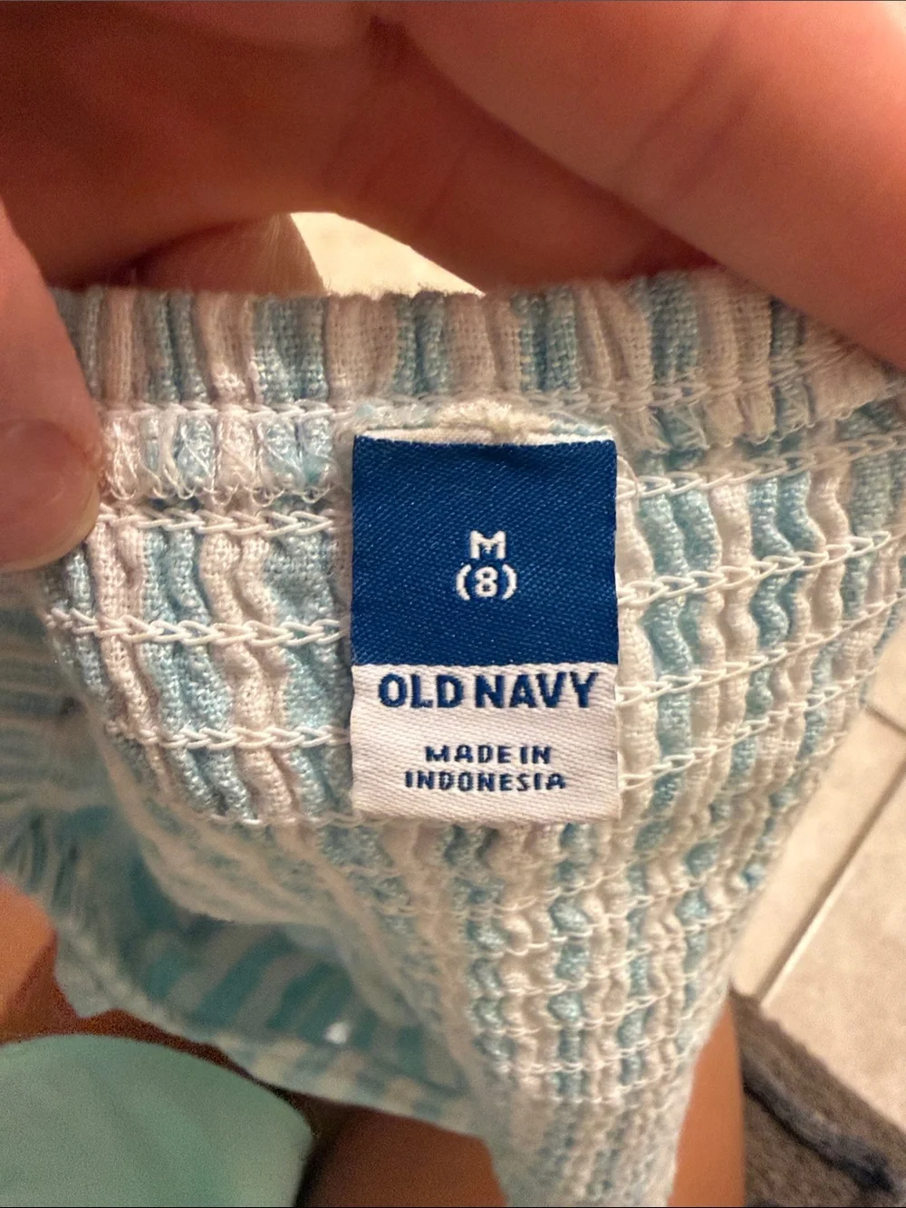 Old Navy Blue & White Striped Puff Sleeve Crop Top